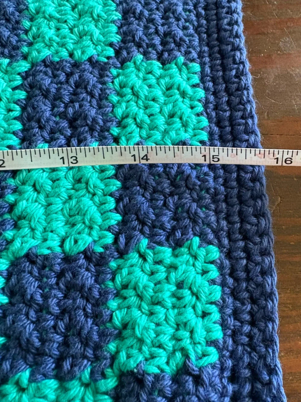 Handmade Checkered Cotton Crochet Button Hanging dishcloth Navy and Teal